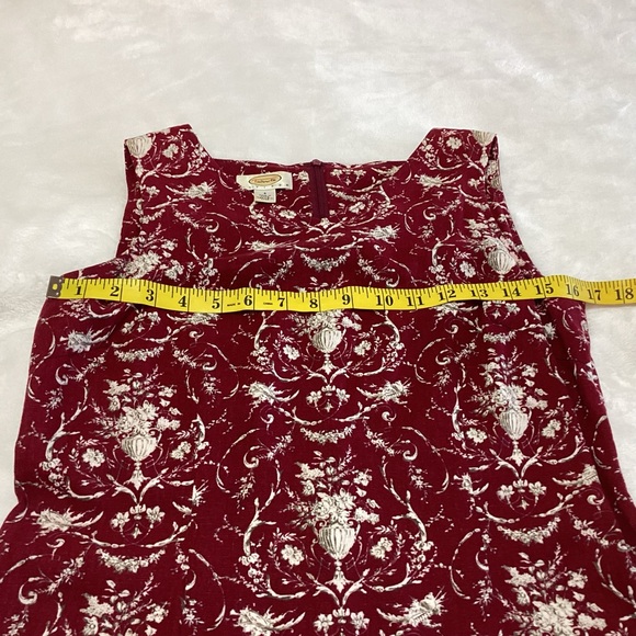 Talbots Petites Burgundy Red White Floral Sleeveless Dress Size 4 Linen Rayon - Picture 5 of 8